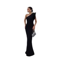 Women's Party Dress Elegant Sexy Oblique Collar Feather Sleeveless Solid Color Maxi Long Dress Banquet Party main image 5