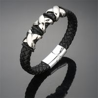 Casual Punk Cool Style Leaf Skull Pu Leather Alloy Men's Bracelets sku image 23