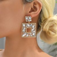 1 Pair Luxurious Shiny Square Plating Hollow Out Inlay Zinc Alloy Glass Dangling Earrings main image 6
