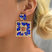 1 Pair Luxurious Shiny Square Plating Hollow Out Inlay Zinc Alloy Glass Dangling Earrings main image 2
