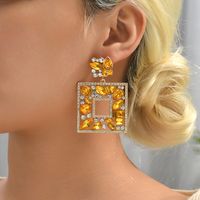 1 Pair Luxurious Shiny Square Plating Hollow Out Inlay Zinc Alloy Glass Dangling Earrings main image 5