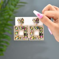 1 Pair Luxurious Shiny Square Plating Hollow Out Inlay Zinc Alloy Glass Dangling Earrings main image 8