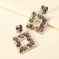 1 Pair Luxurious Shiny Square Plating Hollow Out Inlay Zinc Alloy Glass Dangling Earrings sku image 1