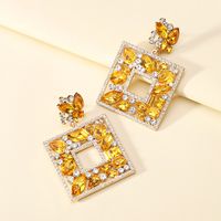 1 Pair Luxurious Shiny Square Plating Hollow Out Inlay Zinc Alloy Glass Dangling Earrings sku image 2