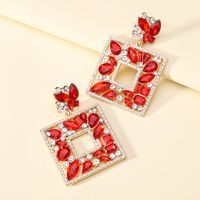 1 Pair Luxurious Shiny Square Plating Hollow Out Inlay Zinc Alloy Glass Dangling Earrings sku image 3