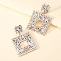 1 Pair Luxurious Shiny Square Plating Hollow Out Inlay Zinc Alloy Glass Dangling Earrings sku image 4