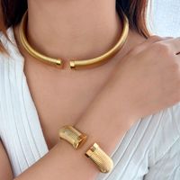 Wholesale Elegant Lady Solid Color Stainless Steel Titanium Steel Plating 18k Gold Plated Bracelets Earrings Necklace main image video