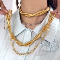 Vintage Style Geometric Solid Color Titanium Steel Plating Chain Choker main image video