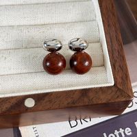 1 Pair Elegant Glam Lady Geometric Alloy Wooden Beads White Gold Plated Drop Earrings sku image 2