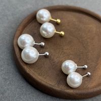 1 Pair Simple Style Round Plating Imitation Pearl 14k Gold Plated Silver Plated Ear Studs main image 1