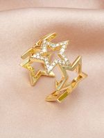 Elegant Lady Pentagram White Gold Plated Gold Plated Rhinestones Alloy Wholesale Open Rings main image 1