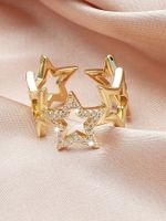 Elegant Lady Pentagram White Gold Plated Gold Plated Rhinestones Alloy Wholesale Open Rings main image 2