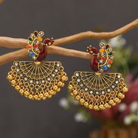 1 Pair Elegant Pastoral Peacock Plating Inlay Alloy Zircon Gold Plated Drop Earrings main image 1