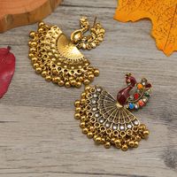 1 Pair Elegant Pastoral Peacock Plating Inlay Alloy Zircon Gold Plated Drop Earrings main image 4