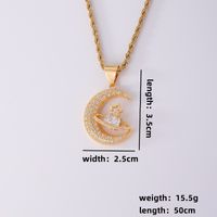 Wholesale Casual Streetwear Star Moon 304 Stainless Steel Copper Plating Inlay K Gold Plated Rhodium Plated Zircon Pendant Necklace sku image 1