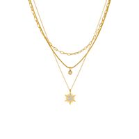 304 Stainless Steel 18K Gold Plated Elegant Lady Korean Style Layered Plating Inlay Star Rhinestones Layered Necklaces main image 2