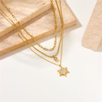 304 Stainless Steel 18K Gold Plated Elegant Lady Korean Style Layered Plating Inlay Star Rhinestones Layered Necklaces main image 4