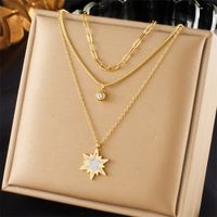 304 Stainless Steel 18K Gold Plated Elegant Lady Korean Style Layered Plating Inlay Star Rhinestones Layered Necklaces main image 1