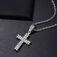 Hip-hop Rock Punk Cross Stainless Steel Alloy Plating Inlay Rhinestones White Gold Plated Men's Pendant Necklace main image 4