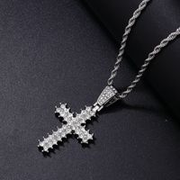 Hip-hop Rock Punk Cross Stainless Steel Alloy Plating Inlay Rhinestones White Gold Plated Men's Pendant Necklace main image 3