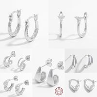 1 Par Elegante Señora Forma De U Forma De Corazón Embutido Plata Esterlina Circón Blanco Oro Plateado Rodio Plateado Pendientes main image 10