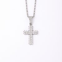 Hip-hop Rock Punk Cross Stainless Steel Alloy Plating Inlay Rhinestones White Gold Plated Men's Pendant Necklace main image 6