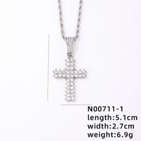 Hip-hop Rock Punk Cross Stainless Steel Alloy Plating Inlay Rhinestones White Gold Plated Men's Pendant Necklace sku image 1