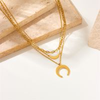 304 Stainless Steel Retro Korean Style Layered Plating Moon No Inlaid Layered Necklaces main image 5