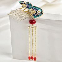Women's Chinoiserie Simple Style Sector Alloy Beaded Tassel Insert Comb main image 4