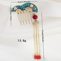 Women's Chinoiserie Simple Style Sector Alloy Beaded Tassel Insert Comb main image 2
