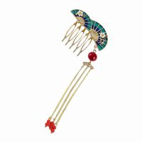 Women's Chinoiserie Simple Style Sector Alloy Beaded Tassel Insert Comb main image 5