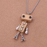 Wholesale Jewelry Modern Style Cool Style Robot 304 Stainless Steel Alloy Wood 18K Gold Plated Pendant Necklace sku image 1