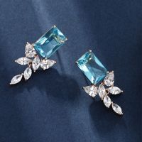 1 Pair Elegant Retro Xuping Square Plating Inlay Alloy Artificial Gemstones 18k Gold Plated Ear Studs main image 3