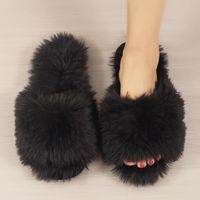 Women's Streetwear Solid Color Round Toe Open Toe Slides Slippers Plush Slippers main image 3