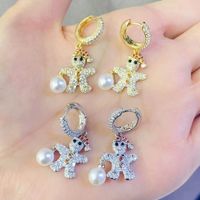 1 Pair Cute Sweet Snowman Plating Inlay Copper Zircon Drop Earrings main image 1