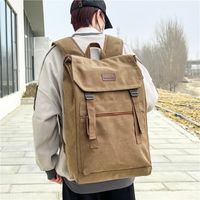 Unisex Solid Color Canvas Buckle Functional Backpack School Backpack main image video