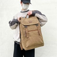 Unisex Solid Color Canvas Buckle Functional Backpack School Backpack main image 3