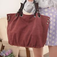 Women's Canvas Solid Color Vintage Style Square Zipper Handbag main image 4
