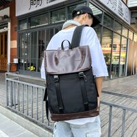 Men's Solid Color Oxford Cloth Flip Cover Fashion Backpack School Backpack main image 4