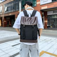 Men's Solid Color Oxford Cloth Flip Cover Fashion Backpack School Backpack main image 2