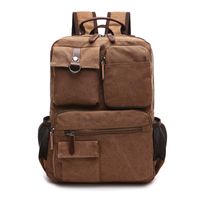 Men's Solid Color Canvas Zipper Functional Backpack Laptop Backpack main image 1