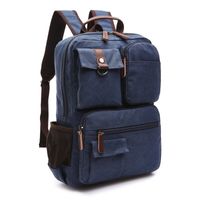 Men's Solid Color Canvas Zipper Functional Backpack Laptop Backpack sku image 3