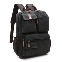 Men's Solid Color Canvas Zipper Functional Backpack Laptop Backpack sku image 1