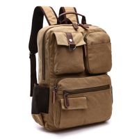 Men's Solid Color Canvas Zipper Functional Backpack Laptop Backpack sku image 2