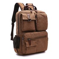 Men's Solid Color Canvas Zipper Functional Backpack Laptop Backpack sku image 4