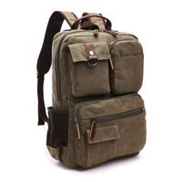 Men's Solid Color Canvas Zipper Functional Backpack Laptop Backpack sku image 5