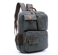 Men's Solid Color Canvas Zipper Functional Backpack Laptop Backpack sku image 6