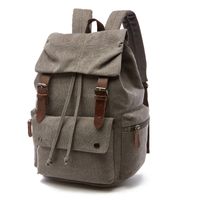 Unisex Solid Color Canvas Flip Cover Functional Backpack School Backpack main image 4