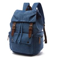 Unisex Solid Color Canvas Flip Cover Functional Backpack School Backpack sku image 3