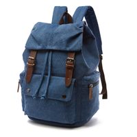 Unisex Solid Color Canvas Flip Cover Functional Backpack School Backpack main image 5